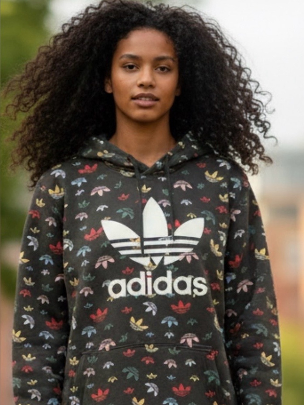 Unique Adidas Originals Multi-colored Trefoil Logo All-over print Black Hoodie